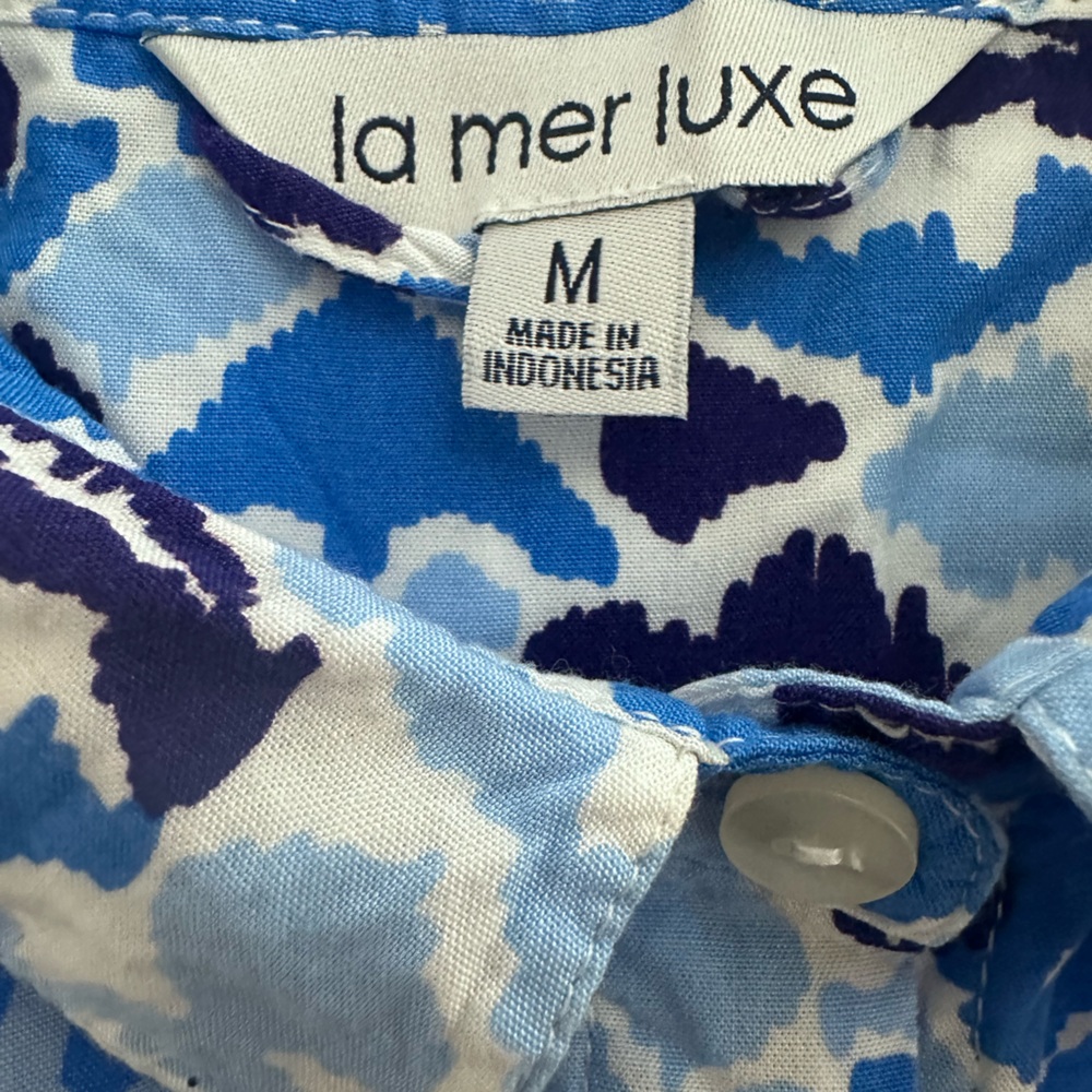 La Mer Luxe Blue and Black Button Down Patterned Mini Dress - Picture 8 of 8